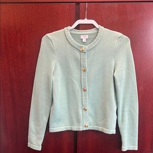 J. Crew Green Braided-Trim Button Cardigan